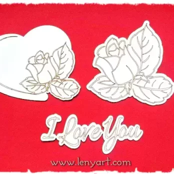 Комплект „I LOVE YOU“ Рози сърца и надпис сърце роза орнаменти картичка украса албум декорация подарък любов сватба цветя надпис бирен картон плик кутия